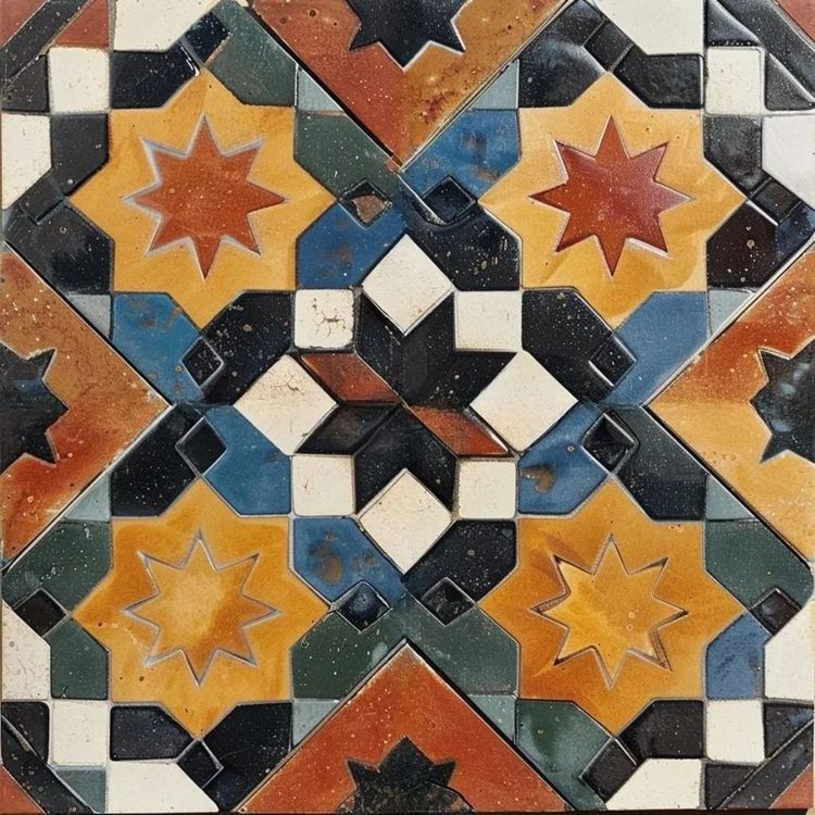 Sahara Starlight Mosaic Moroccan-style ceramic tile, design, intricate geometric inspired shapes, hand-painted look, Mediterranean kitchen
