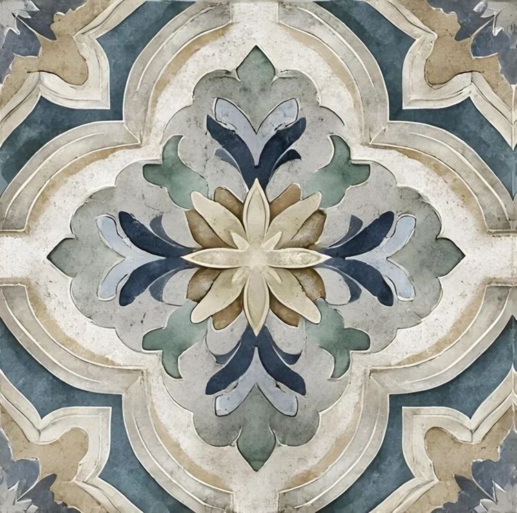 Emerald Shores Medallion Tile – Mediterranean Vintage, Rustic Tuscan Backsplash, Wall Tile, Antique Kitchen Shower